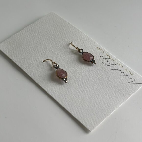 Gold Pendant Earrings with Cranberry Quartz Gemstone - Picture 2 of 9